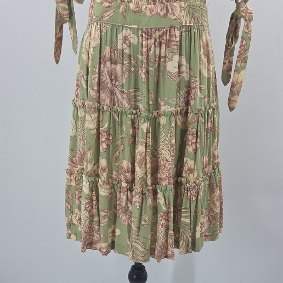 Aguabendita Green and Brown Floral Midi Dress With Pockets NWT - Picture 6 of 16